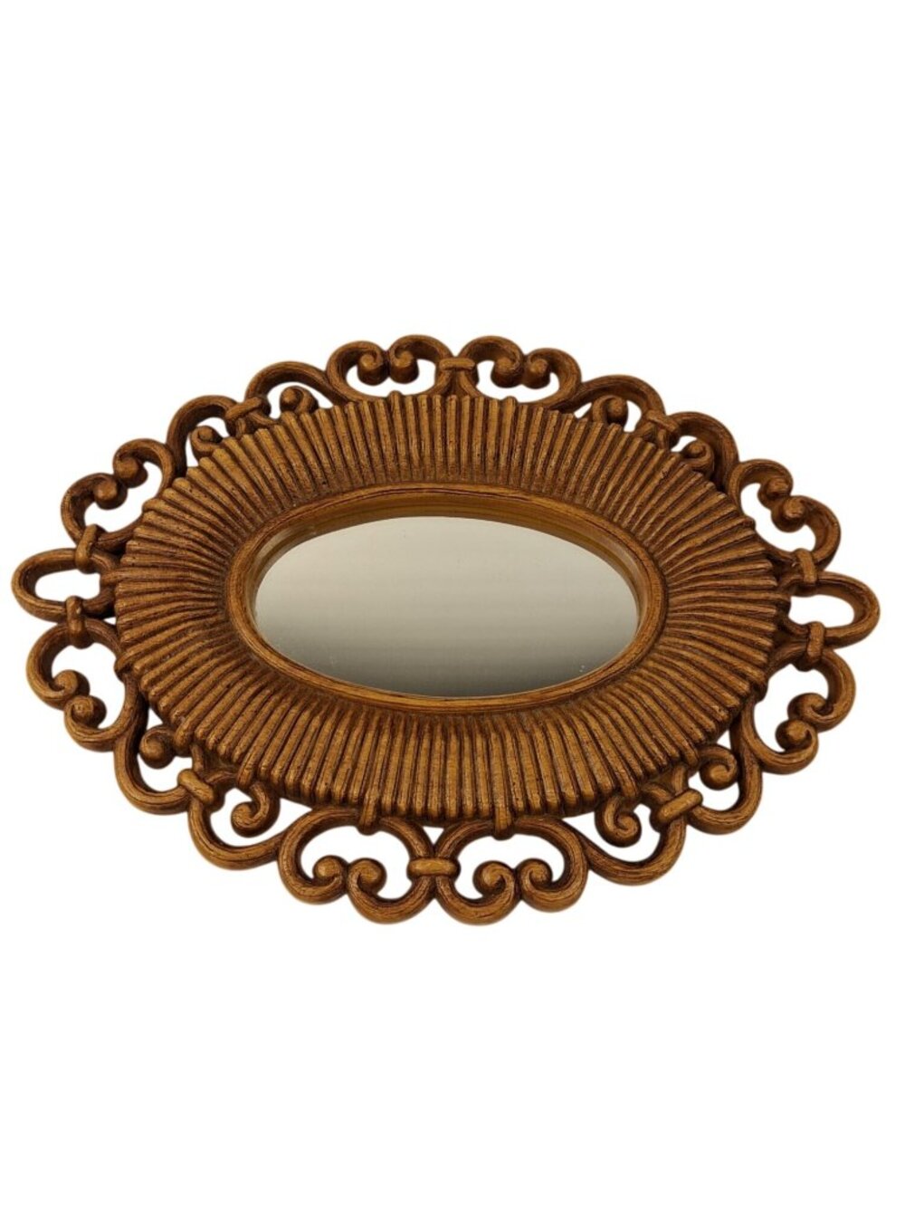 VTG 70's Homco Ornate Wall Mirror & Floral Décor Set Filigree Design Resin Decor - Picture 2 of 12